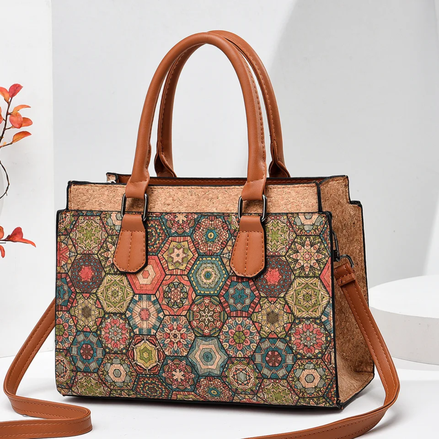 Cork Patchwork Tote & Crossbody Bag